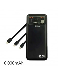 Batterie externe HEPU 10.000 mAh 22,5W inkl. Typ-C / Lightning / Micro-USB Noir