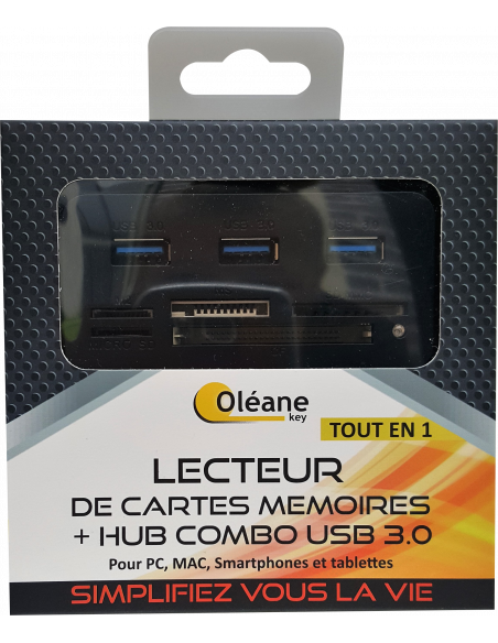 Lecteur de carte mémoire + HUB combo USB 3.0 Oléane key