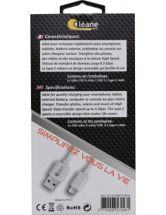 Câble de CHARGE et SYNCHRONISATION USB Type-C 2m Oléane key 2