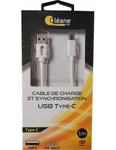 Câble de CHARGE et SYNCHRONISATION USB Type-C 1m Oléane key