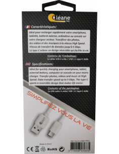 Câble de CHARGE et SYNCHRONISATION USB Type-C 1m Oléane key 2