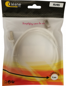 Câble réseau RJ45 CAT-6 FTP cuivre blindé droit -1m- blanc Oléane key