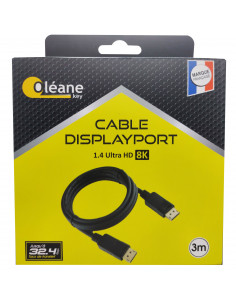 Câble DisplayPort 1.4 Ultra HD 8K mâle/mâle 3m Oléane key