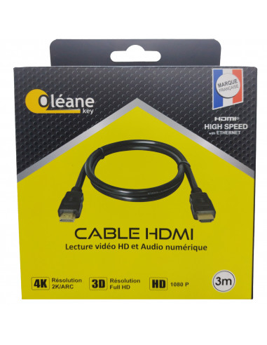 Câble HDMI 1.4 mâle/mâle 3m Oléane key