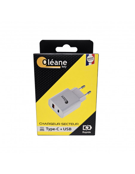 Chargeur 2 ports TYPE-C + USB Oléane Key