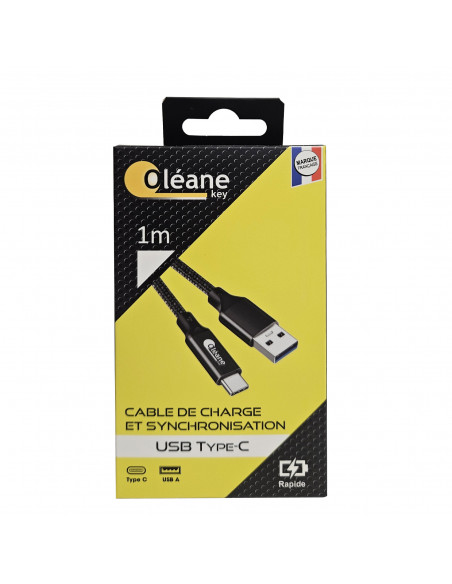 Câble de CHARGE et SYNCHRONISATION USB Type-C 1m Oléane key