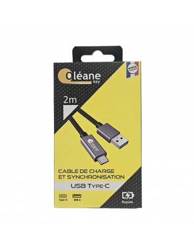 Câble de CHARGE et SYNCHRONISATION USB Type-C 2m Oléane key